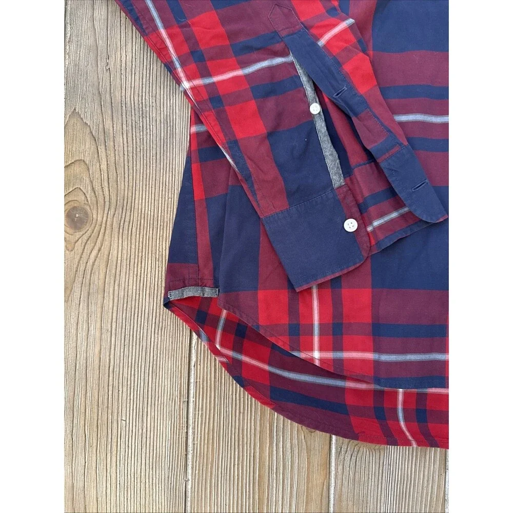 J. Crew Tartan Plaid Red Blue Button-Down Men’s Long Sleeve Shirt Red XL